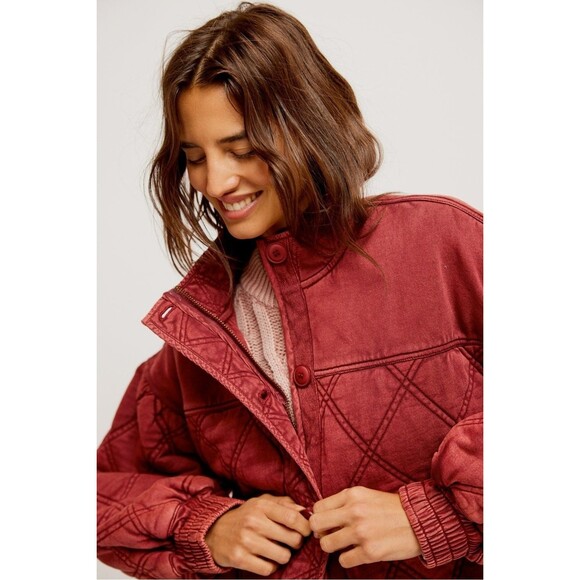 Free People Juno Quilted Jacket Top Bomber Oversized Buttondown Cotton M 284211 - Picture 3 of 10